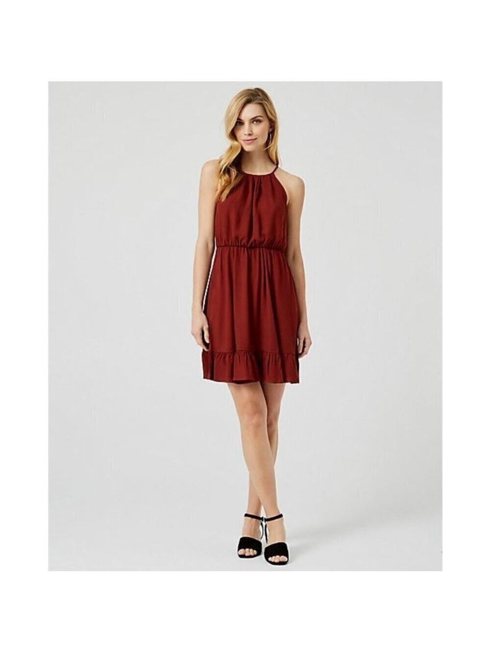 Women Le Chateau Viscose Halter Dress Color Oxblood Size 3X